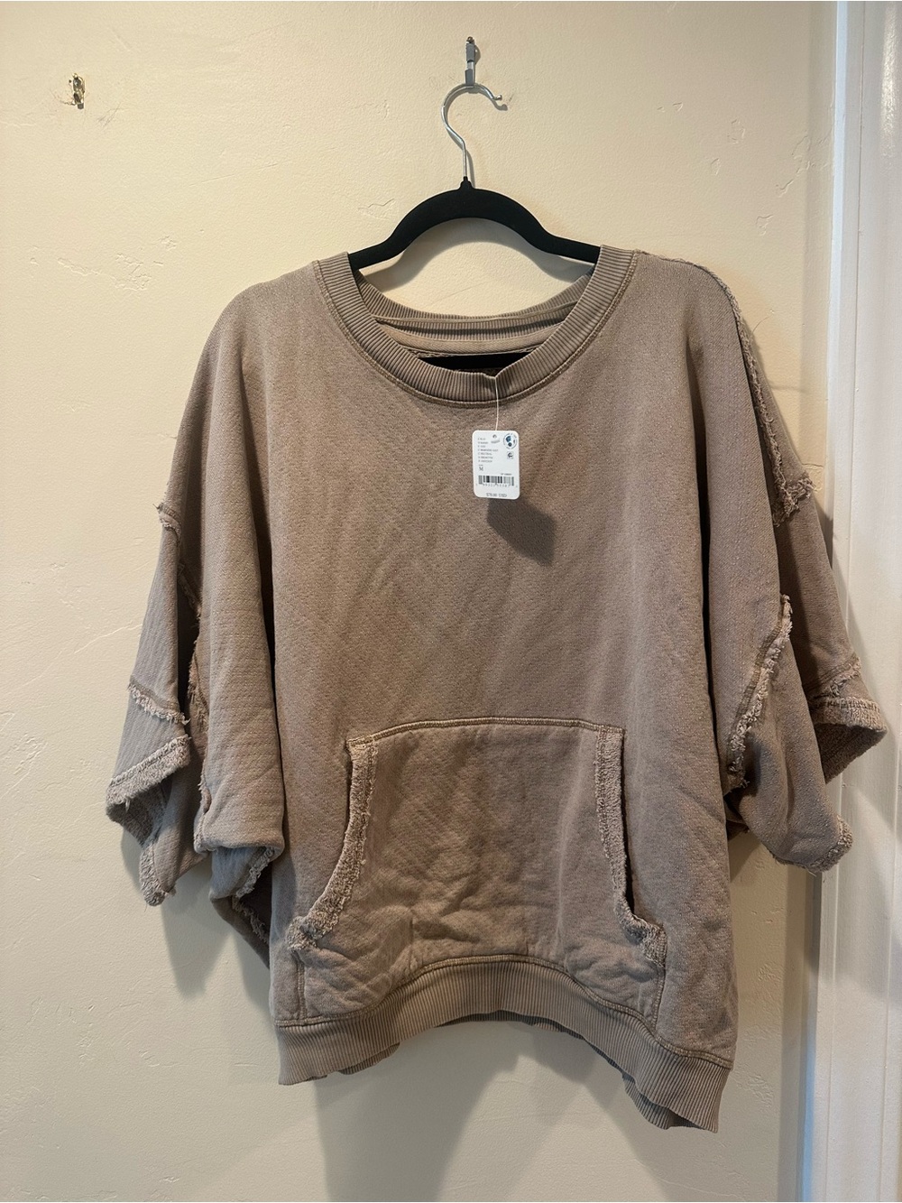 Free People Washed Taupe Raw-Edge Boxy Pullover
